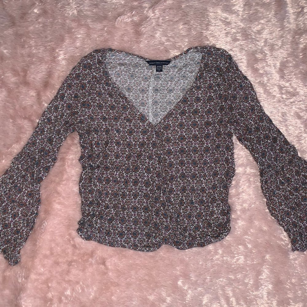 Multicolor Bohemian Blouse with Flared Sleeves